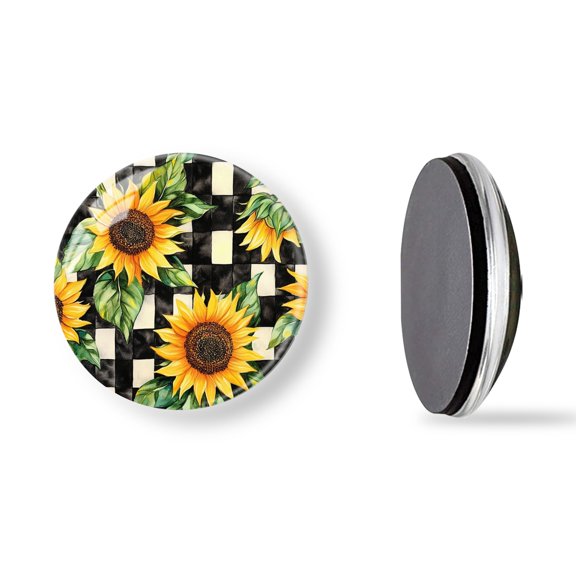6Pcs Glass Refrigerator Magnet Magnetic Fridge Sticker,Decor for Kitchen,Whiteboard,Cabinet,Sunflowers And Checkered Pattern Repetitive Design