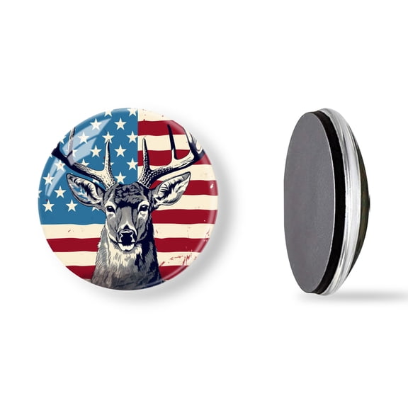 6Pcs Glass Refrigerator Magnet Magnetic Fridge Sticker,Decor for Kitchen,Whiteboard,Cabinet,White-Tailed Deer In Front Of American Flag