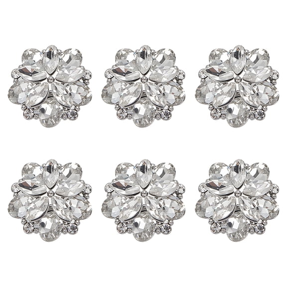 6Pcs Glass Rhinestone Shank Buttons with Alloy Findings 1-Hole Flower Platinum 22x13mm Hole: 2mm