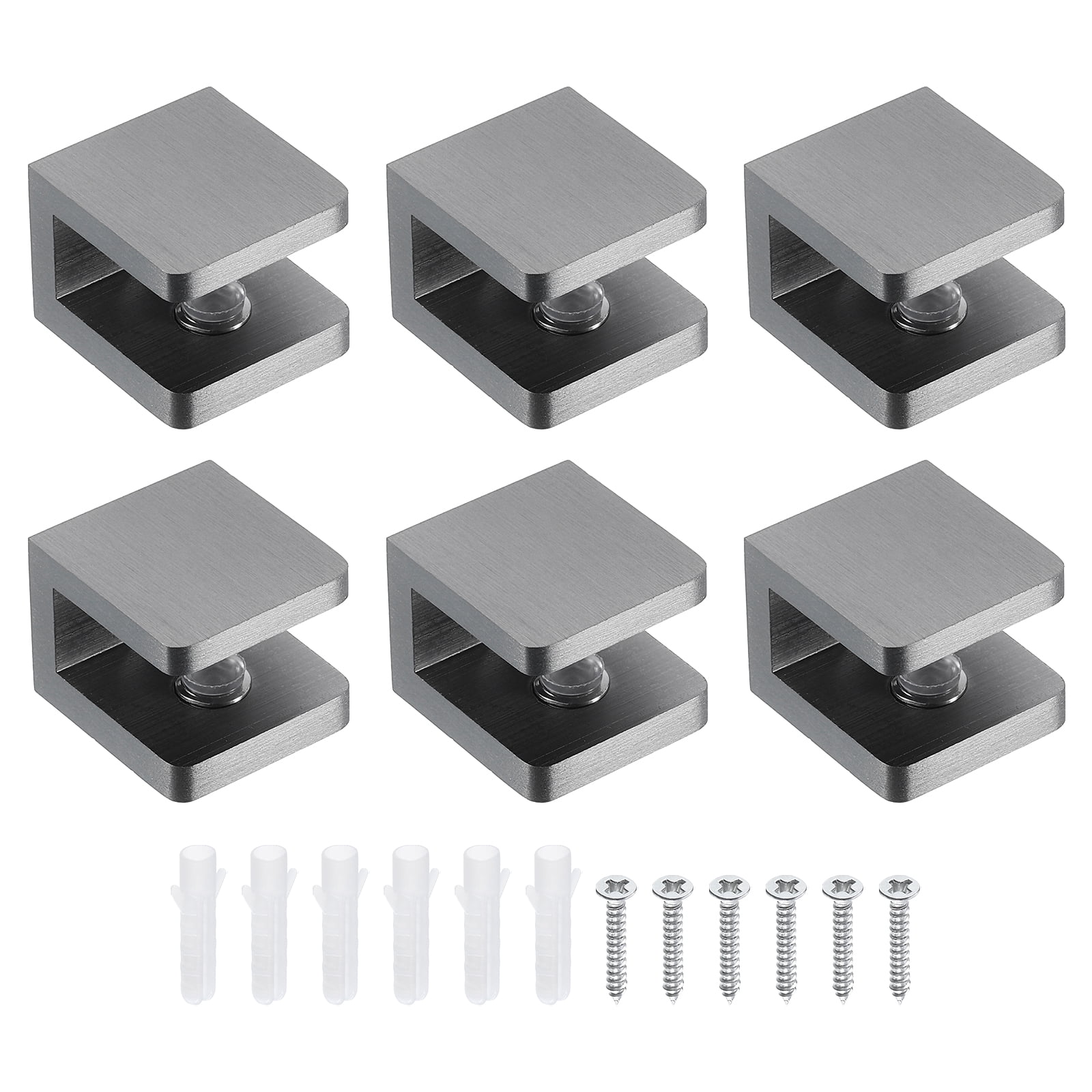 6Pcs Glass Shelf Brackets, Adjustable Solid Brass Glass Shelf Bracket, Wall Mount Glass Shelf Holder Fixture Glass Clip for 8-10mm(0.31"-0.39"), Black