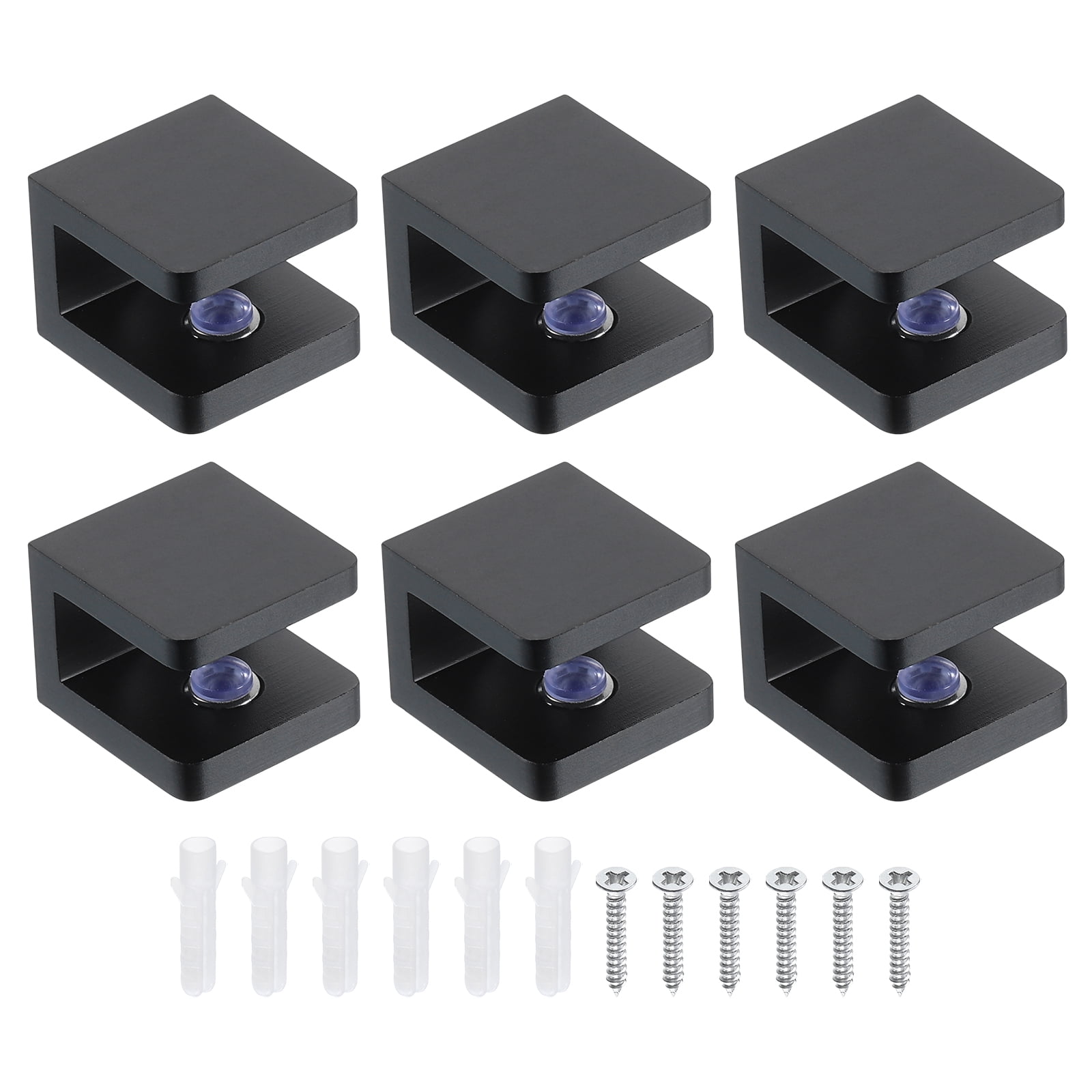 6Pcs Glass Shelf Brackets, Adjustable Solid Brass Glass Shelf Bracket, Wall Mount Glass Shelf Holder Fixture Glass Clip for 8-10mm(0.31"-0.39") Glass, Black