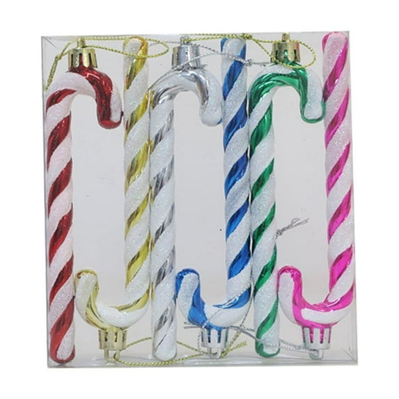6Pcs Glitter Candy Cane Christmas Tree Ornaments, Festive Hanging Decor for Xmas Tree, Home, Office, and Indoor Outdoor Holiday Party Decorations