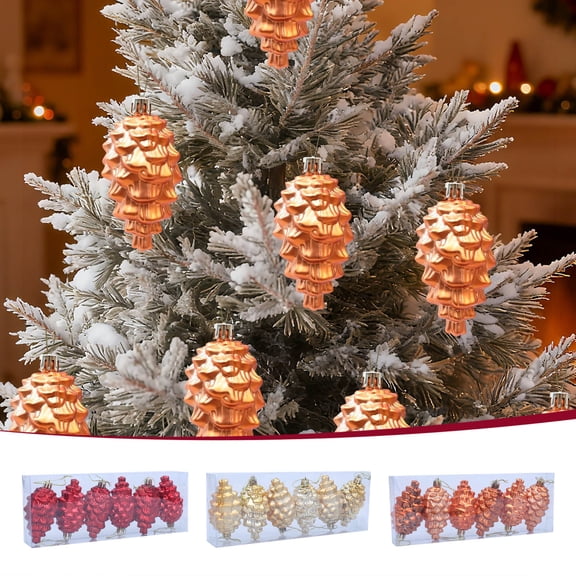 6Pcs Glitter Christmas Pinecone Ornaments,Hanging Pine Cone Painted Glass Ornaments,Glitter Glass Pinecone Christmas Ornament for Christmas Tree DIY Crafts Fall Holiday Decoration