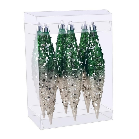 6Pcs Glitter Painted Christmas Tree Christmas Balls Decorative Sequins Teardrop Xmas Balls Home Wall Decor Hanging Ornaments