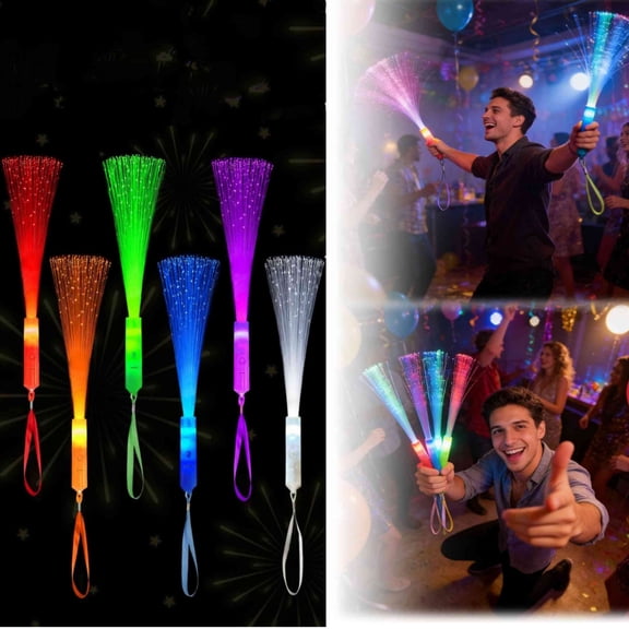 6Pcs Glow Sticks Toys Party Favors Supplies, Colorful Light Up Fiber Optic Wand Sparklers Fireworks Sticks, Neon Accessories Decorations for Mardi Gras, Carnival, Wedding, Birthday, Camping
