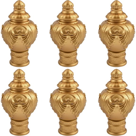 6Pcs Gold Curtain Finials Light Weight Plastic Drapery Rail Pole Head Cap Decorative Window Treaent Ends, Fits OD. 28mm/1.1in Rods (Classical Style)