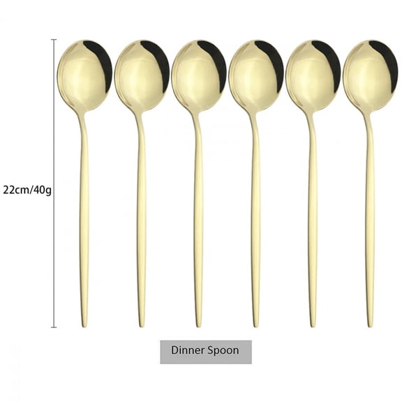 6Pcs Gold Ladle Spoon Dinnerware Western Stainless Steel Cutlery Set Dinner Spoon Soup Spoon Tableware Kitchen Silverware Set