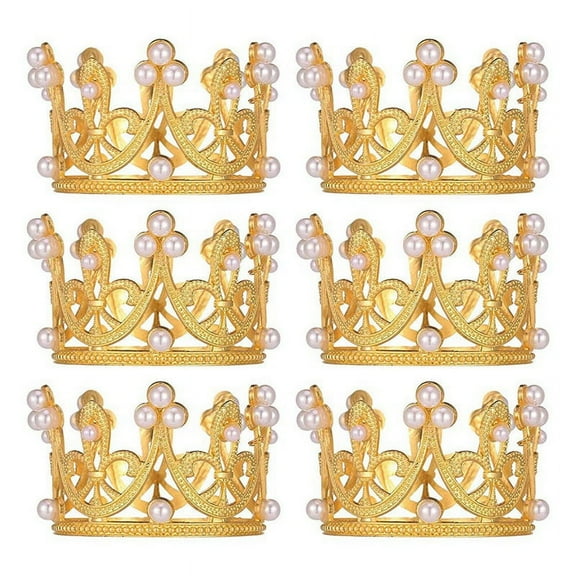 6Pcs Gold Mini Crown Cake Topper Small Crystal Pearl Cupcake Toppers Small Cupcakes Crown for Wedding Birthday