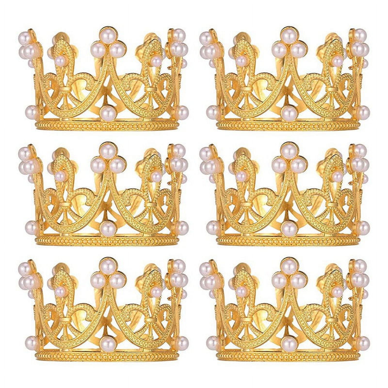6Pcs Gold Mini Crown Cake Topper Small Crystal Pearl Cupcake Toppers ...