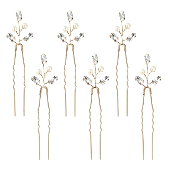 MIALLO 6 Pcs Gold Wedding Hair Pins with Pearls, Boho Bridal Hair Accessories for Women, Crystal Leaf Hair Piece for Rustic Wedding