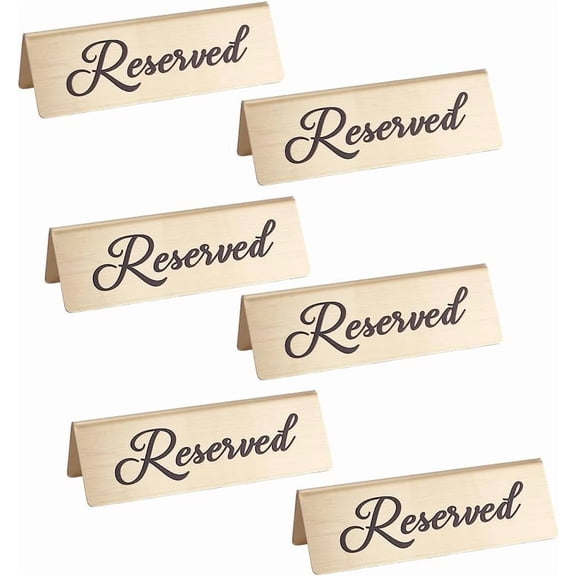 6Pcs Golden Reserved Table Sign 4.7x1.7x1.4 Inch Desk Top Stand Tent Sign Stainless Steel Reserved Sign Reserved Table Tent Sign 201 Stainless