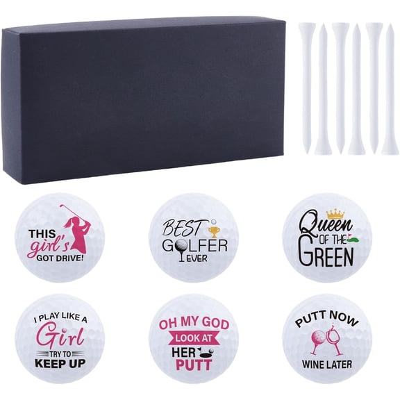 6Pcs Golf Balls and Tees Set Funny Set of Golf Balls 1.68 Inch Rubber Airflow Hollow Design Unique Novelty Birthday Gifts with Box