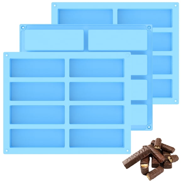 6Pcs Granola Bar Mold 8 Cavity Rectangle Soap Making Molds Non Stick Silicone Energy Bar Mold Flexible Cereal Bar Molds for Chocolate Cookies Oatmeal Yogurt and Dried Fruits