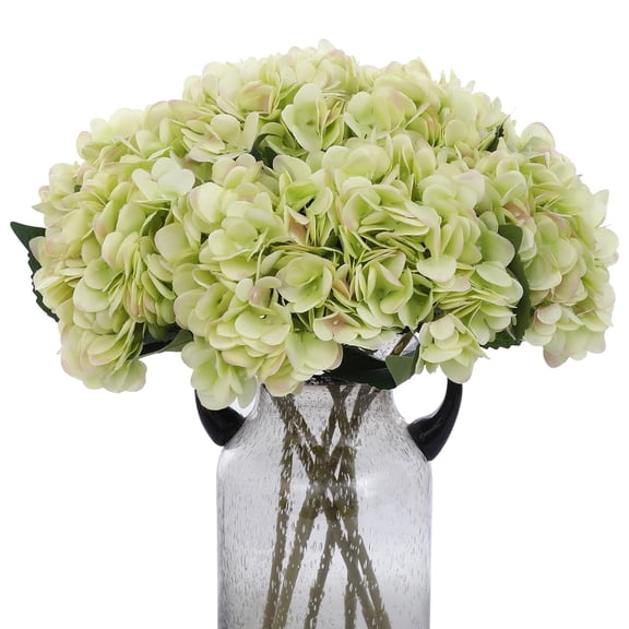 6Pcs Green Hydrangea Artificial Flowers,Large Hydrangea Flower,Slik Hydrangea with Lifelike Leaves Stems,Faux Hydrangeas Decorations for Indoor Wedding Table Centerpieces Vase Bouquet Party