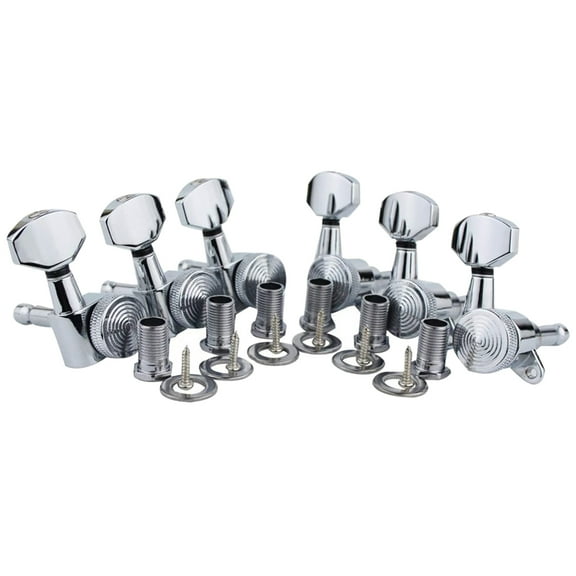 6Pcs Guitar Machine Heads Ferrules Threaded Bushings Set with Screws Right Left Inline Locking Tuners Tuning Keys Pegs
