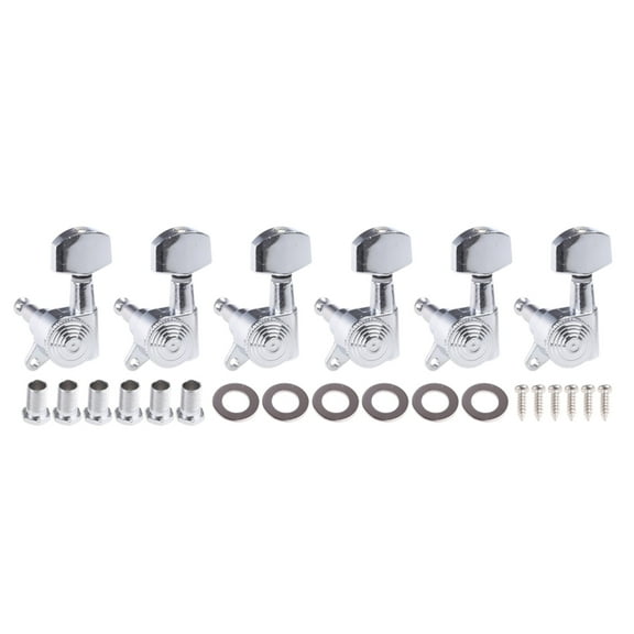 6Pcs Guitar Machine Heads Ferrules Threaded Bushings Set with Screws Right Left Inline Locking Tuners Tuning Keys Pegs