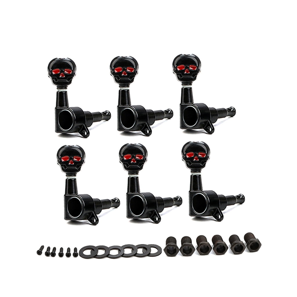 6Pcs Guitar Tunings Key Tuners Replacement Skull Button Keys Machine Heads Tuners 6R Machine Head Knobs Easy to Install