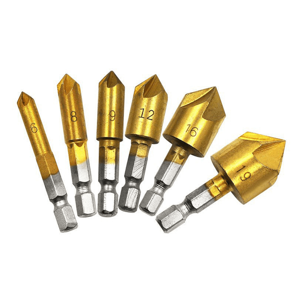 6Pcs HSS Countersink 90 Degree 5 Flute Countersinks Hole Cutter