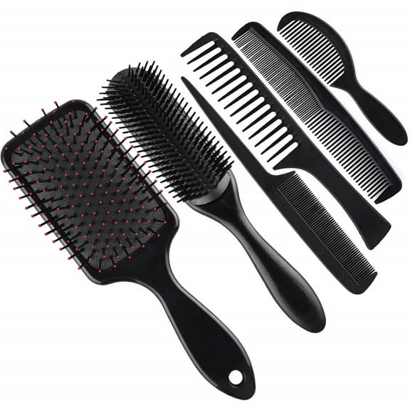 6Pcs Hair Brush Comb Set Paddle Brush Detangle Hair Brush and Black Combs for Men and Women Wet, Dry, Curly and Straight Hair