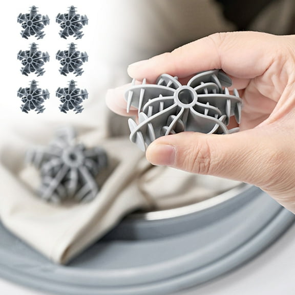 6Pcs Hair Remover for Laundry - Snow Flower Style, Reusable Home Gadgets - Silicone Clothes Hair Cleaning Tool for Washing Machine - Gray