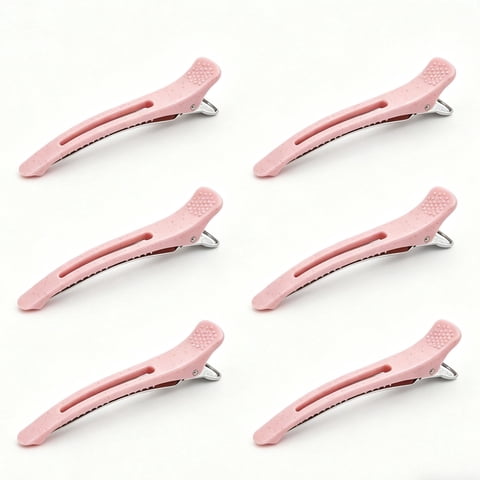 6 Pcs Pink No-Trace Hair Sectioning Clips, Non-Slip Salon Styling Clips