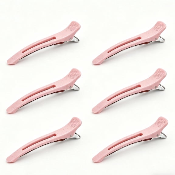 6 Pcs Pink No-Trace Hair Sectioning Clips, Non-Slip Salon Styling Clips