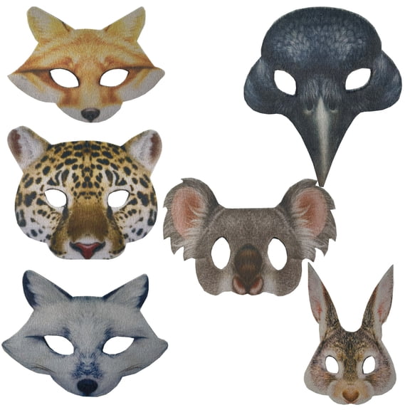 6Pcs Halloween Animal Mask,Carnival Masquerade Animals Rabbit Mask Leopard Eagle Fox Mask for Jungle Party Birthday Props
