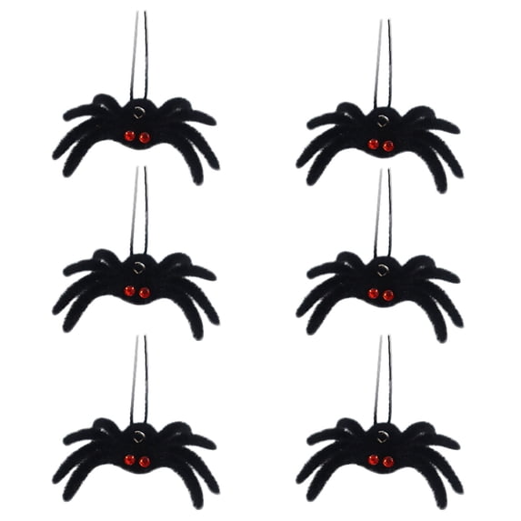 6Pcs Halloween Spiders Realistic Flocking Big Hairy Spider Ornaments, Scary Trick Props with Hanging Strings for Indoor Outdoor Haunted House Party Decor 2.8x2.4 Inch Black