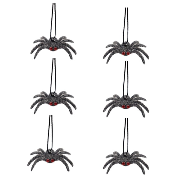 6Pcs Halloween Spiders Realistic Flocking Big Hairy Spider Ornaments, Scary Trick Props with Hanging Strings for Indoor Outdoor Haunted House Party Decor 2.8x2.4 Inch Black