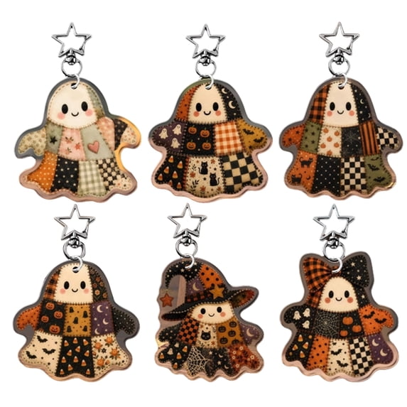 6Pcs Halloween Ghost Keychain Acrylic Ghost KeyChain for Halloween Party Decorations Supplies Halloween Gift