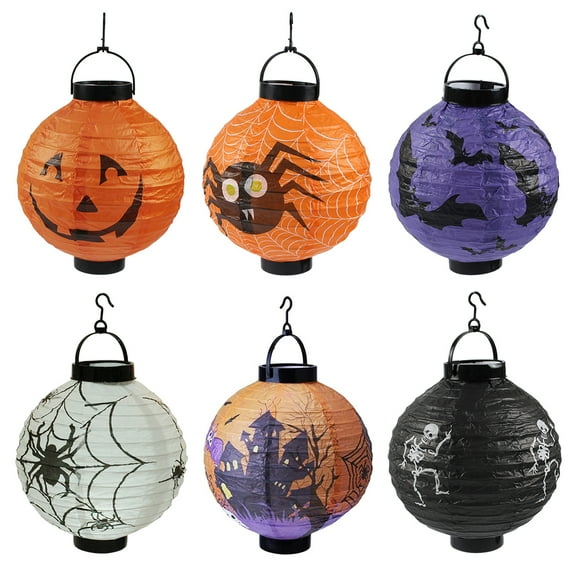 6Pcs Halloween Paper Lantern Pumpkin Lantern Glowing Lantern Horror Spider Lantern Hanging Lights LED Lantern Lamp for Home Doorway Corridor Indoor Halls Halloween Hanging Decoration Type 7