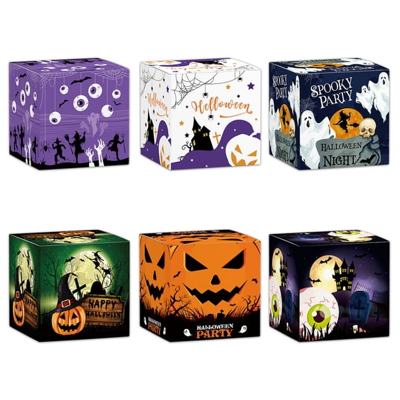 6Pcs Halloween Party Decorative Box 2.7 x 2.7 Inch Cardboard Halloween Party Favor Props Boxes, Halloween Candy Boxes, Halloween Party Decorations Centerpiece Birthday Decor