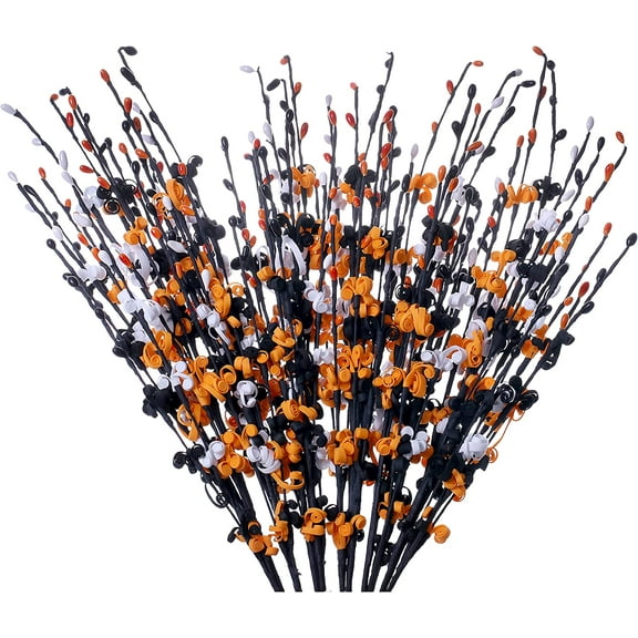 6Pcs Halloween Picks, Halloween Stems with Black Flowers and Berries Halloween Berry Spray Halloween Decorations for Home