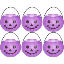 6Pcs Halloween Pumpkin Bucket Devil Smile Pumpkin Candy Bucket Plastic Halloween Candy Holder with Handle Halloween Bucket for Halloween Decorations, Style 2 Plastic Pumpkins Pumpkin