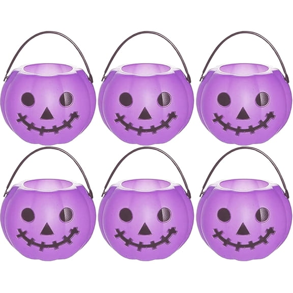 6Pcs Halloween Pumpkin Bucket Devil Smile Pumpkin Candy Bucket Plastic Halloween Candy Holder with Handle Halloween Bucket for Halloween Decorations, Style 2 Plastic Pumpkins Pumpkin