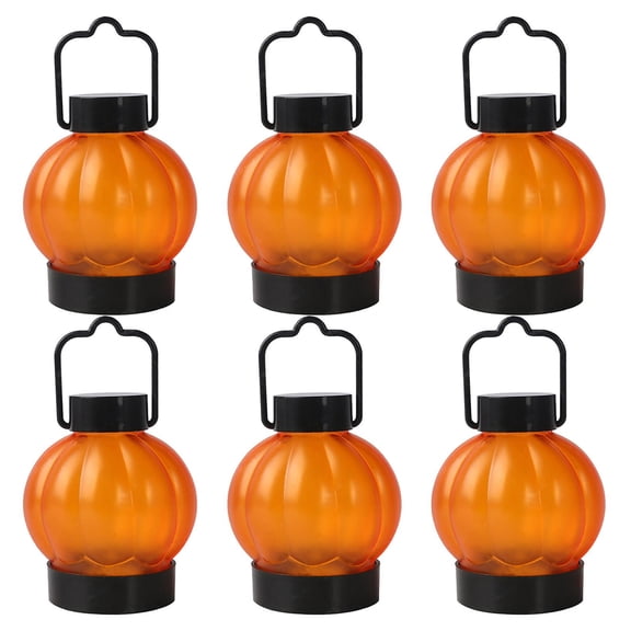 6Pcs Halloween Pumpkin Lamp, Mini Halloween Jack O Lantern Decoration, Orange Portable LED Handle Fall Night Light for Halloween Party, Home, Room, Indoor, Yard