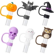 6Pcs Halloween Straw Cover Cap for Stanley Cup 40oz/30oz Tumbler, 10mm Reusable Cute Ghost Drinking Straw Topper Accessories, Portable Protector Plugs Decorations Gifts for Party Halloween