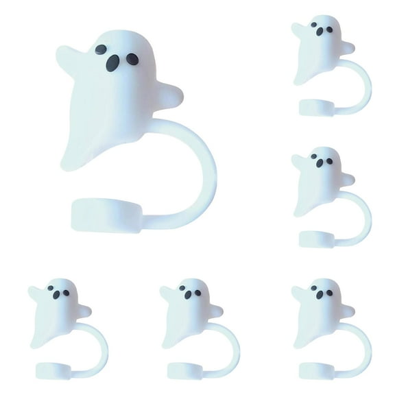 6Pcs Halloween Straw Cover Cap for Stanley Cup Tumbler, Reusable Cute White Ghost Drinking Straw Topper , Gifts for Halloween White Ghosts