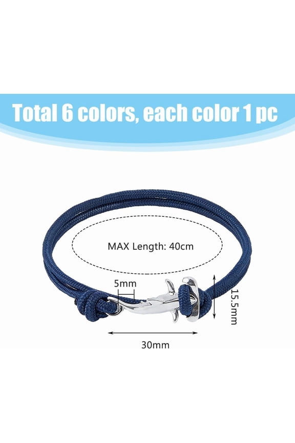6Pcs Hammerhead Sharks Bracelets Unisex Double Rope Bracelets Minimalist Nautical Cord Bracelets Ocean Lovers Bracelets Adjustable Polyester Rope Bracelets for Men Women