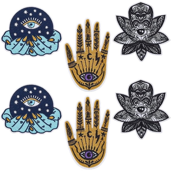 6Pcs Hamsa Hand Patch 3 Styles Hand of Patches Embroidered Iron-on Patch Embroidered Applique Badge Decorative Repair Patch for DIY Clothing Jeans Handbags Jacket Backpack Hat