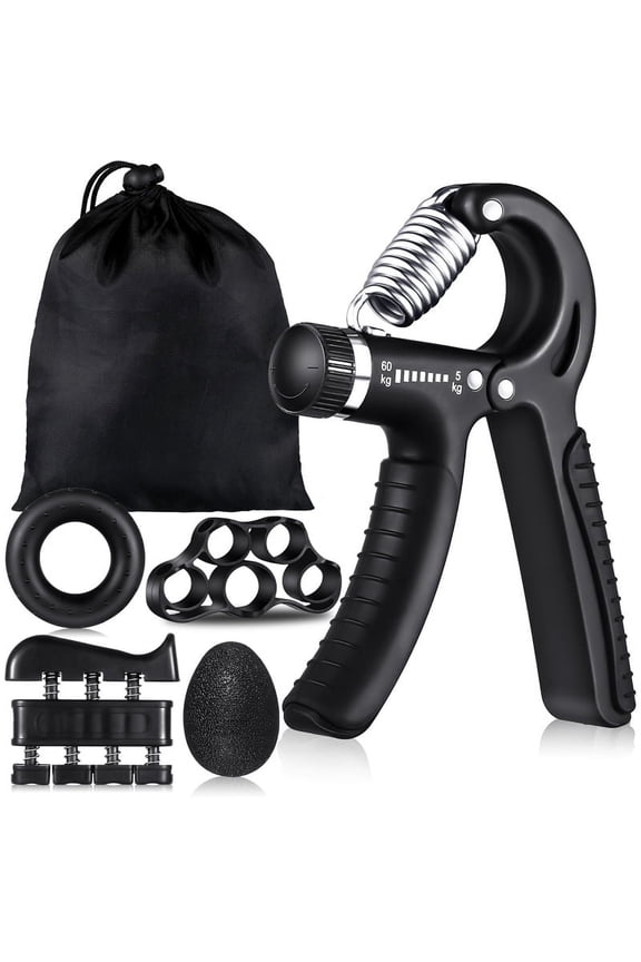6Pcs Hand Grip Strengthener Kit,Hand Strength Exerciser,Adjustable Resistance 22 to 132lbs Hand Gripper,Finger Exerciser,Finger Stretcher,Grip Ring & Stress Relief Grip Ball(Black)