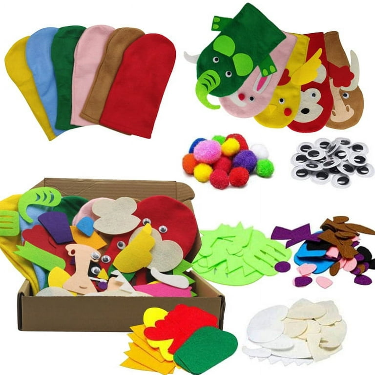 6Pcs Hand Puppet Making Kit for Kids Art Craft Felt Sock Puppet