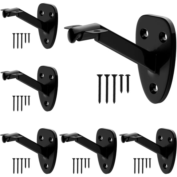 6Pcs Hand Rail Brackets for Stairs, 3 Inch Heavy Duty Black Handrail Brackets for Indoor Stairs or Outdoor Stairs Support