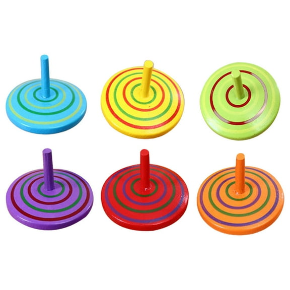 6Pcs Handmade Painted Wood Spinning Tops for Educational Toys
