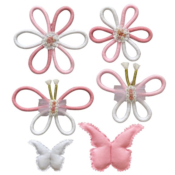 6Pcs Handmade Woven Butterflies Flower Ornaments Kid Room Wall Macrames Nursery Girls Bedroom Wall Decoration