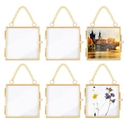 6Pcs Hanging Pressed Flower Alloy Photo Frames Double Glass Floating Frames with Chain for DIY Artwork Display Gallery Wall Decor Square