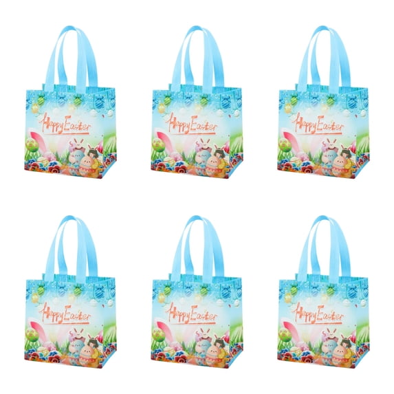 6Pcs Happy Easter Gift Bags Easter Non-woven Bags with Handles, Bunny Eggs Designs, Reusable Non-Woven Treat Bags for Party Favors, Gift Wrapping, Easter Basket Container, Egg Hunt Party Treat Bag