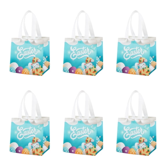 6Pcs Happy Easter Gift Bags Easter Non-woven Bags with Handles, Bunny Eggs Designs, Reusable Non-Woven Treat Bags for Party Favors, Gift Wrapping, Easter Basket Container, Egg Hunt Party Treat Bag