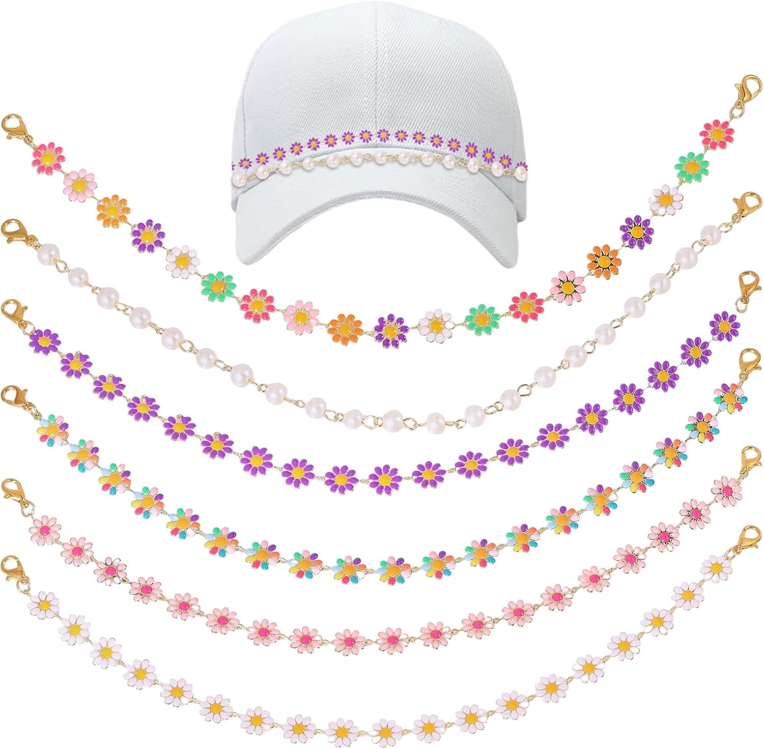 6Pcs Hat Chain Variety Chain Baseball Hat Decoration with Alloy Lobster Claw Clasps Accessories