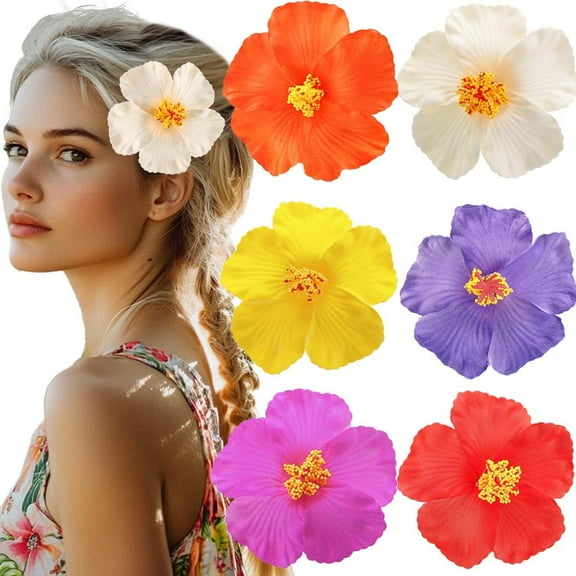 6Pcs Hawaiian Flower Hair Clips, Plumeria Hibiscus Artificial Flowers for Hair Vacation Beach Barrettes for Women